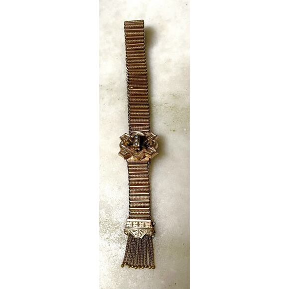 Antique Victorian Etruscan Revival Tassel Slide Bracelet Seed Pearl Gold Filled - Picture 2 of 16